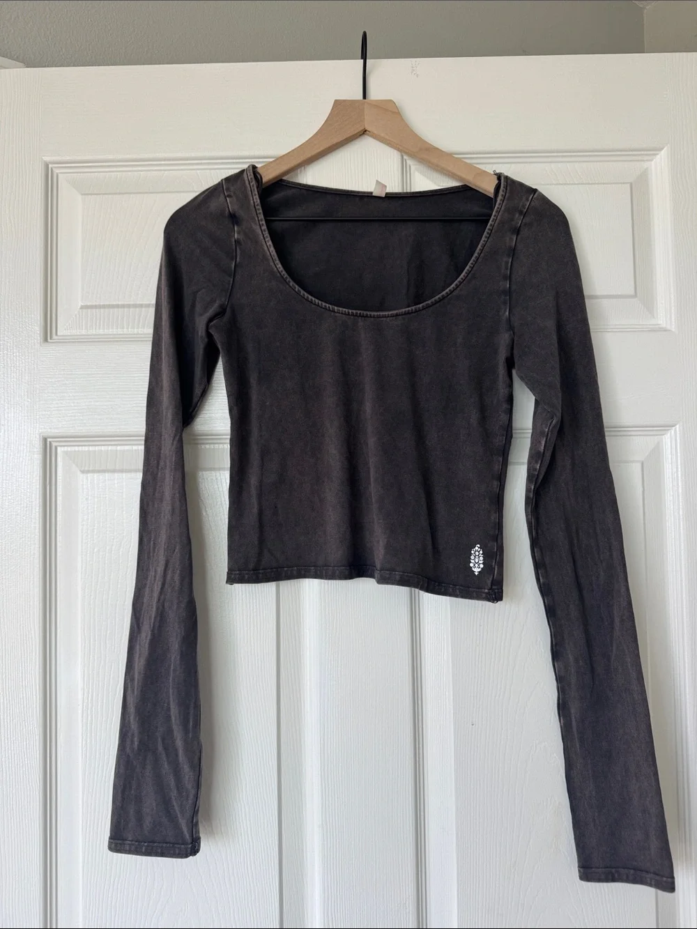 FP Movement by Free People Charcoal Scoop Neck Cropped Long Sleeve Top